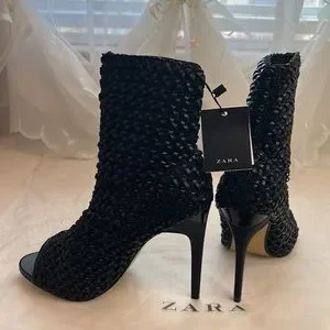 Zara Shoes Zara Black Braided Stretchleather High Heel